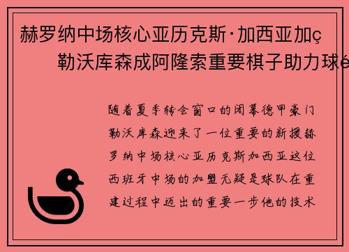 赫罗纳中场核心亚历克斯·加西亚加盟勒沃库森成阿隆索重要棋子助力球队双冠目标